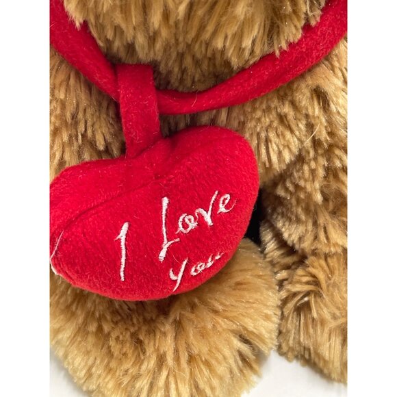 Chrisha Playful Plush Tan Stuffed Dog With Red Heart "I Love You" pre owned - Picture 3 of 10